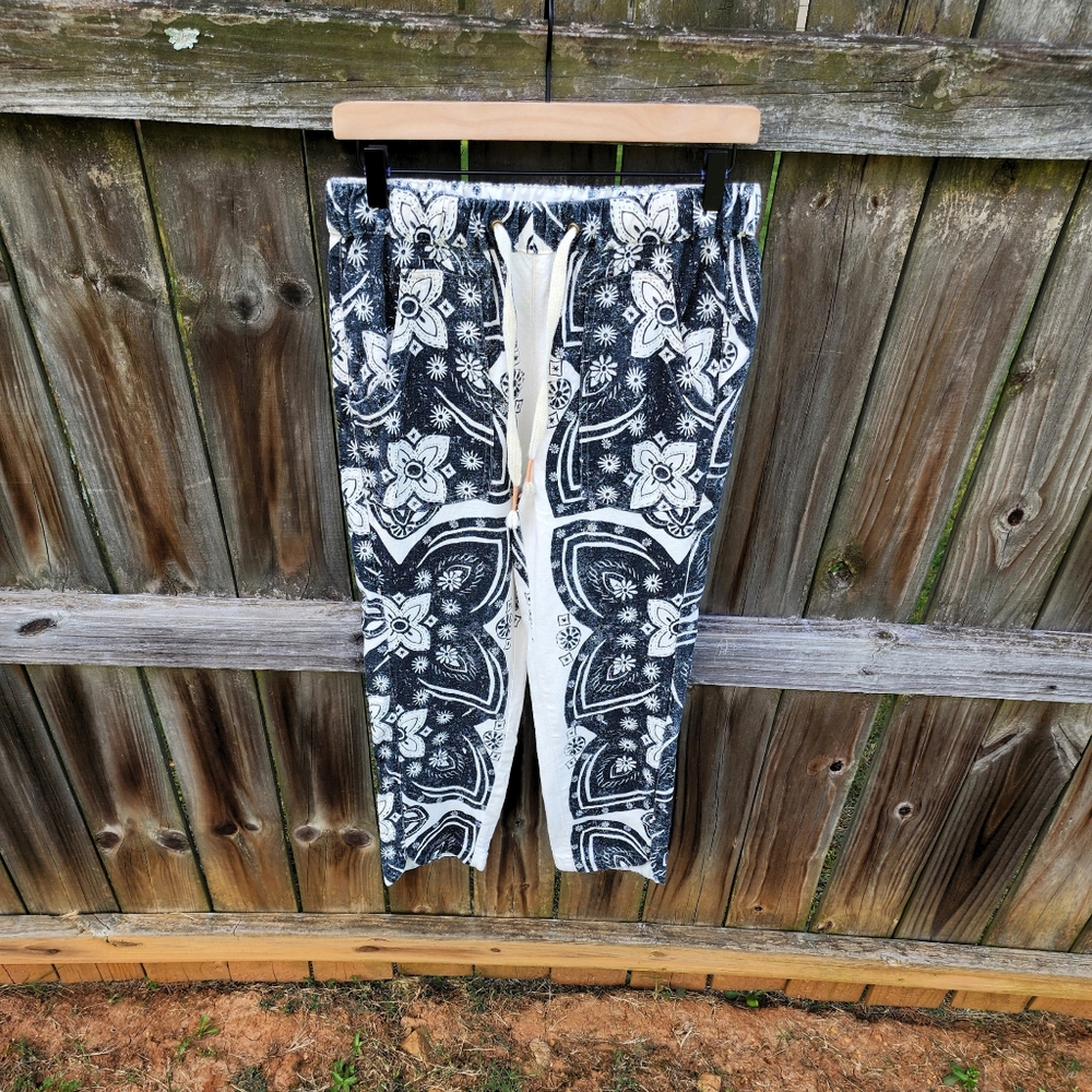Pilcro Surf Linen Paisley Pants Women’s XS Anthropologie Drawstring‎ Black White - Picture 5 of 10